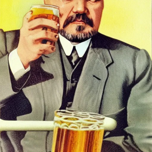 Prompt: lenin drinking beer, high quality photo