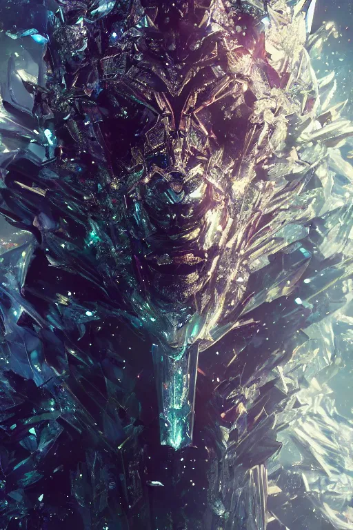 Image similar to A fancy portrait of a crystalized beast by Greg Rutkowski, beeple, Sung Choi, Mitchell Mohrhauser, Maciej Kuciara, Johnson Ting, Maxim Verehin, Peter Konig, final fantasy, macro lens, 35mm, 8k photorealistic, cinematic lighting, HD, high details, dramatic, dark atmosphere, trending on artstation