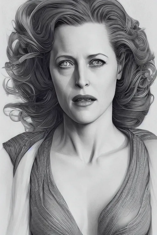 Image similar to young Gillian Anderson as a ruggedly beautiful retro SCI-FI heroine 1985 , intricate, elegant, highly detailed, centered, digital painting, artstation, concept art, smooth, sharp focus, illustration, art by artgerm and donato giancola and Joseph Christian Leyendecker, Ross Tran, WLOP