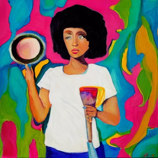 Image similar to Portrait of Doja Cat holding a spoon in her hand, painting of