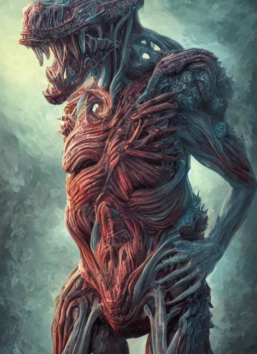 Image similar to full body and head monster anatomy, ross tran, vivid colors, anatomical, highly detailed sculpture, intricate detailed, ommatidia, 8 k, cinematic atmosphere, post - processing