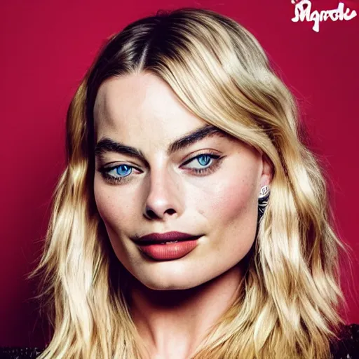 Image similar to a portrait of margot robbie doing a kissing face, highly detailed