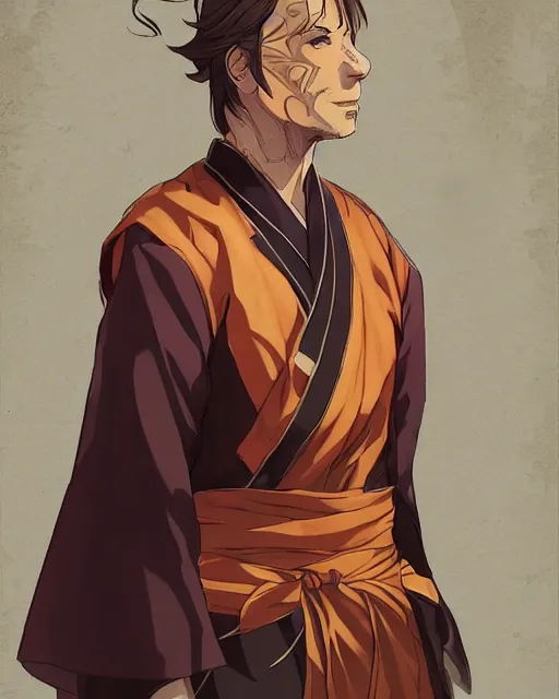 Prompt: an anime portrait of saul goodman as a beautiful man wearing a kimono from skyrim, by stanley artgerm lau, wlop, rossdraws, james jean, andrei riabovitchev, marc simonetti, and sakimichan, trending on artstation