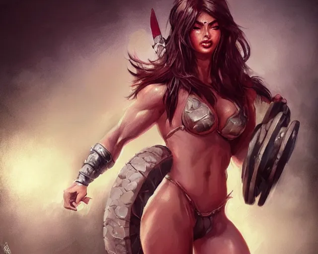 Prompt: portrait of akali from league of legends as a beautiful female bodybuilder amazon with plump lips, elegant, fantasy, hd shot, digital portrait, beautiful, artstation, comic style, by artgerm, guy denning, jakub rozalski, magali villeneuve and charlie bowater