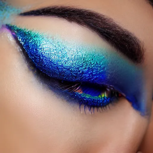 Prompt: ultra realistic close-up of mermaid with fierce black eyes and blue iridescent scales instead of skin, 8k