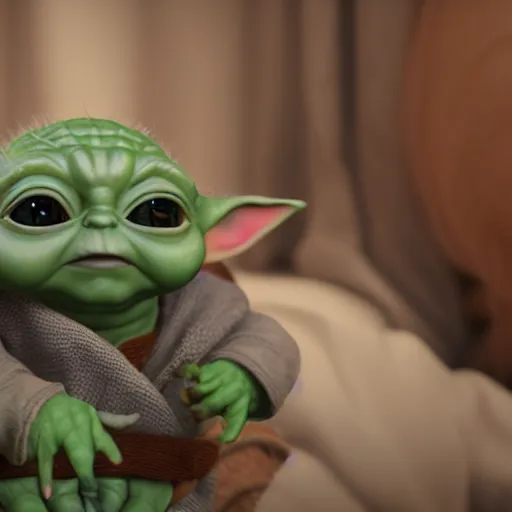 Prompt: zelda playing with baby yoda, detailed, hyper realistic, 4 k octan render, unreal 5