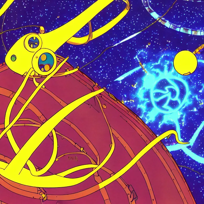 Image similar to close up of mamimi samejima from flcl, psychedelic background, epcot, inside a space station, eye of providence, female anime character, giygas, charles burchfield