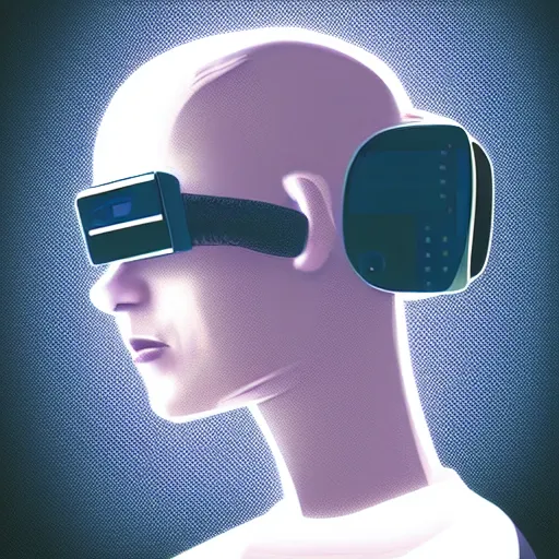 Prompt: cyberpunk bot wearing vr headset, sci - fi, portrait, illustration, artstaion, profile portrait,