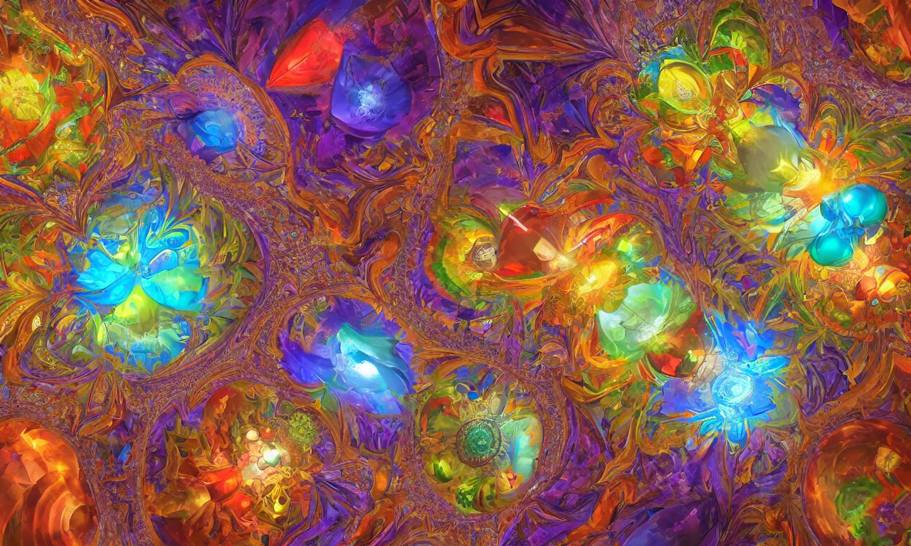 Image similar to voronoi engine laboratory 3 d volume kaleidoscope mandala fractal chakra digital multicolor stylized concept substance by artgerm, rossdraws, norman rockwell, magali villeneuve, gil elvgren, alberto vargas, earl moran, enoch bolles radiating a glowing aura global illumination ray tracing hdr