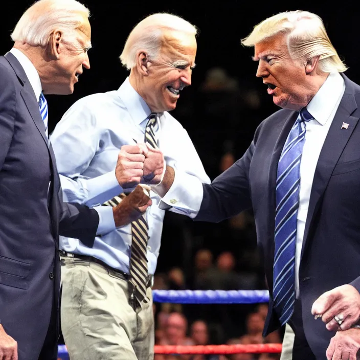 Image similar to joe biden and donald trump in a boxing match, detailed sharp photo