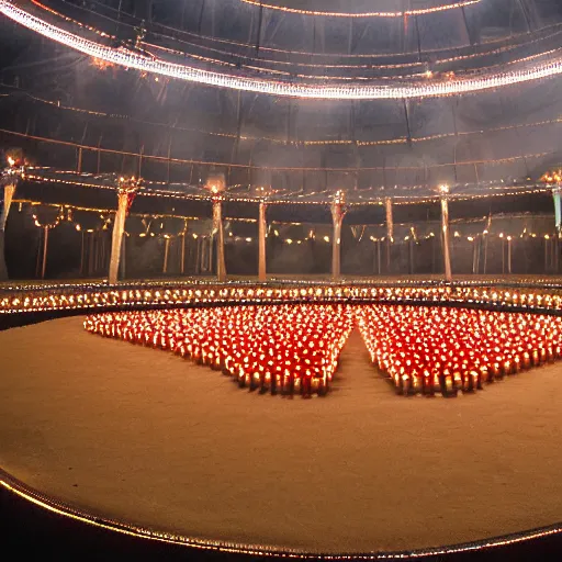 Prompt: the arena of the ancient circus , shining with thousands of candles