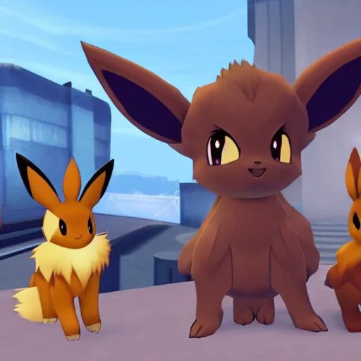 Image similar to eevee from pokemon in the game team fortress 2