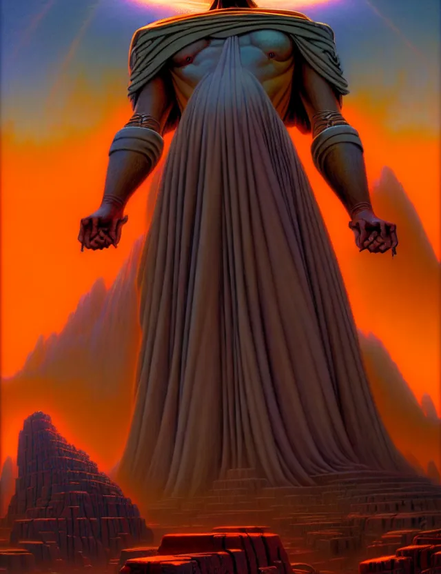 Prompt: a giant statue of jesus, mecha, tim hildebrandt, wayne barlowe, bruce pennington, donato giancola, trending on artstation, cinematic composition, beautiful lighting, hyper detailed, 8 k, oil on canvas