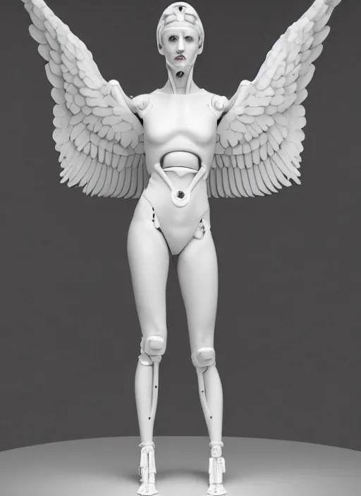 Prompt: a bloody statue made of white marble, of an gorgeous futuristic cybernetic angel girl, prostheses, transhumanism, full body shot, perfect symmetrical body, perfect symmetrical face, hyper realistic, hyper detailed, by johannen voss, by peter kemp, by monia merlo, by michelangelo, octane render, blender, 8 k