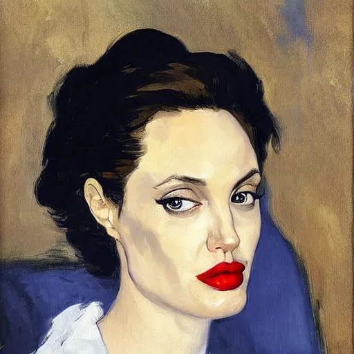 Prompt: a true-to-life portrait of Angelina Jolie painted by Édouard Manet