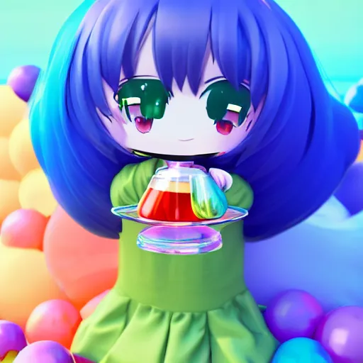 Prompt: cute fumo plush of a blob googirl, chibi monster girl, long dress, stylized shiny reflective refractive transparent liquid melty bubblegum pbr material, vray