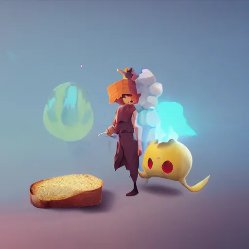 Prompt: portrait of the legendary slice of bread, battle toast, pixar, pokemon, volumetric lighting, dynamic composition, art by sachin teng and sergey kolesov and ruan jia and heng z, fantasy, hyper detailed, ultra realistic, sharp focus, wildlife photography, national geographic, octane render, concept art