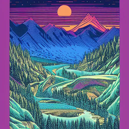 Image similar to Mountains and rivers by Dan Mumford