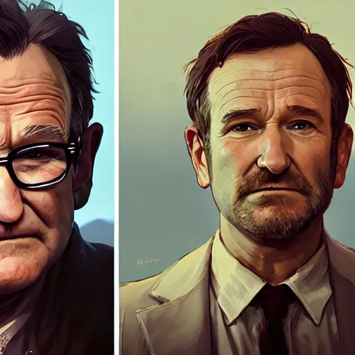 Image similar to highly detailed portrait, robin williams, in gta v, stephen bliss, unreal engine, fantasy art by greg rutkowski, loish, rhads, ferdinand knab, makoto shinkai and lois van baarle, ilya kuvshinov, rossdraws, tom bagshaw, global illumination, radiant light, detailed and intricate environment