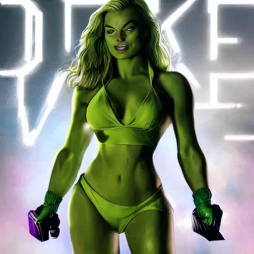 Image similar to margot robbie as she hulk