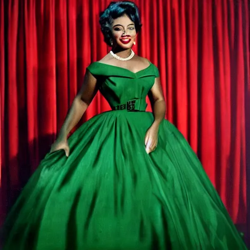 Image similar to colorized photo of a beautiful and elegant 1 9 5 8 black actress in a green gown