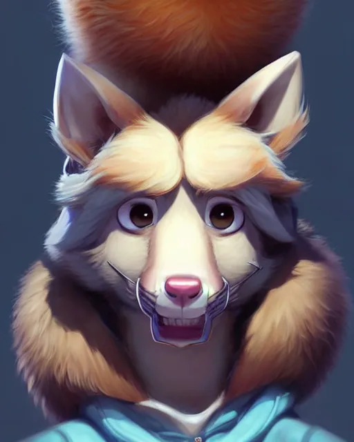 Prompt: character concept art of a cute young male anthropomorphic furry | | adorable muzzle, key visual, realistic shaded perfect face, fine details by stanley artgerm lau, wlop, rossdraws, james jean, andrei riabovitchev, marc simonetti, and sakimichan, trending on weasyl