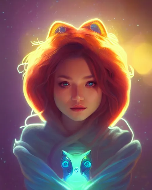 Image similar to one singular portrait of a cute bioluminescent 🦊, highly detailed, digital painting, cinematic, hyper realism, dark retrowave, art by Stanley Lau and Artgerm and magali villeneuve and Alphonse Mucha, artstation, octane render, cgsociety