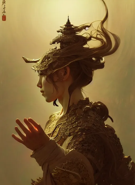 Prompt: organic samurai, diffuse lighting, fantasy, intricate, elegant, highly detailed, lifelike, photorealistic, digital painting, artstation, illustration, concept art, smooth, sharp focus, art by John Collier and Albert Aublet and Krenz Cushart and Artem Demura and Alphonse Mucha