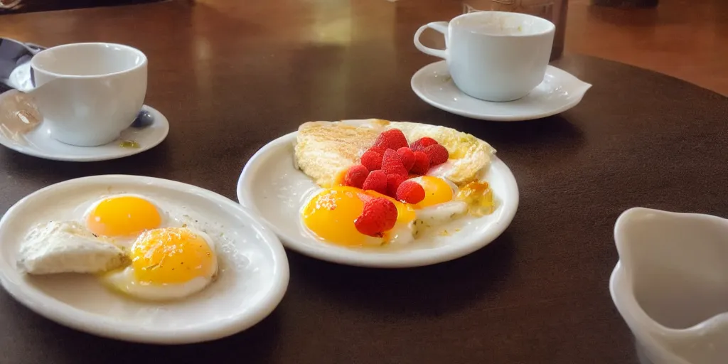 Image similar to photo of breakfast, close - up, low saturation, diffuse light
