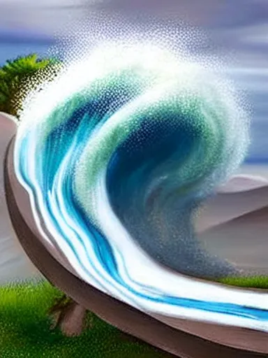 Prompt: A paint-pour sculpture of a tsunami, optical-illusions, aesthetic!!!!!, by Chris Tulloch McCabe in the style of Artgerm,