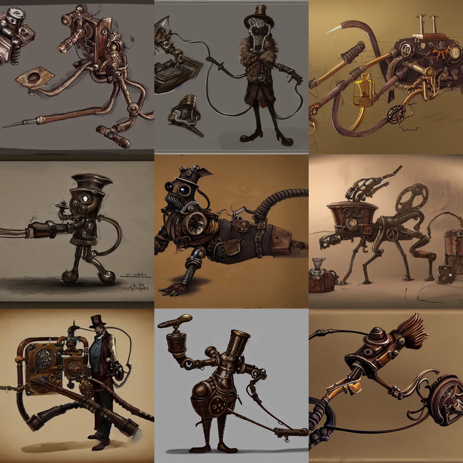 Prompt: concept art of a steampunk whippersnipper, conceptartworld