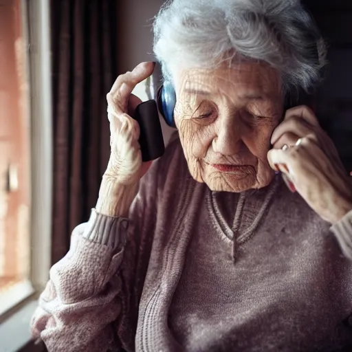 Image similar to an old woman using the phone in the year 1950, 4k, cinematic, photography