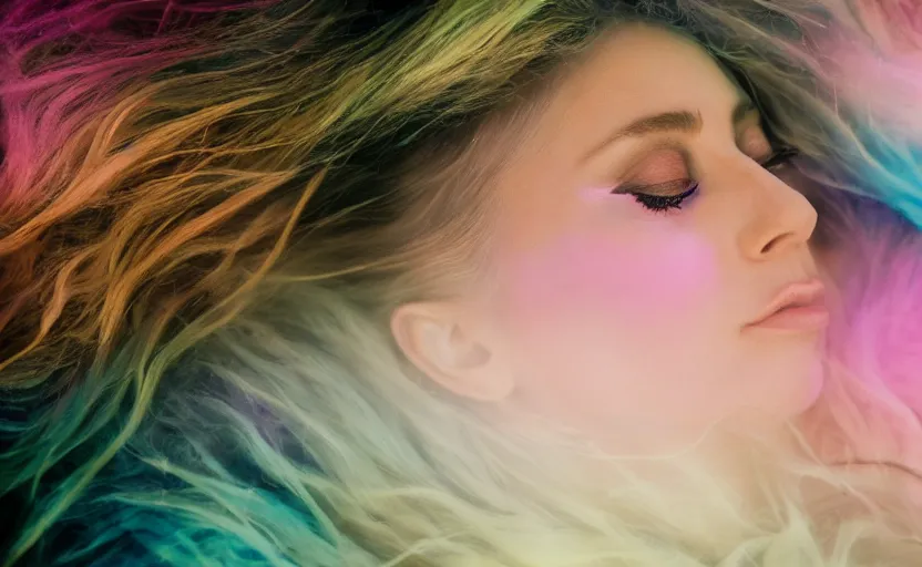 Image similar to !dream IMG_975.raw, lady gaga ,beautiful composition, pastel colors, 50mm f1.8, ambient light,