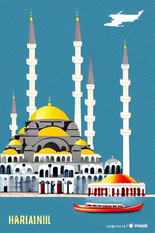 Image similar to minimalist watercolor art of istanbul, illustration, vector art