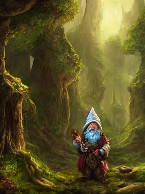 Prompt: an alchemist gnome, healer, dnd, forest background, highly detailed, matte painting, by midjourney