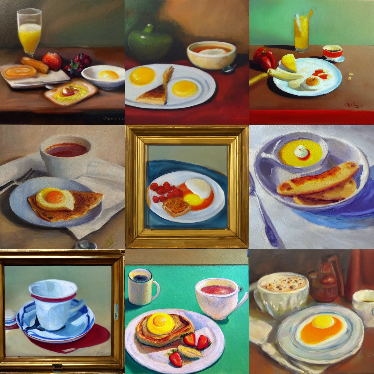 Prompt: oil painting of breakfast