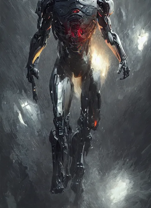 Image similar to willem dafoe as victor stone, full body concept, cyborg, borg, strogg, face of a man, terminator, flesh, quake strogg, doom demon, wolfenstein, monstrous, symmetry, symmetrical, concept art by ruan jia and greg rutkowski