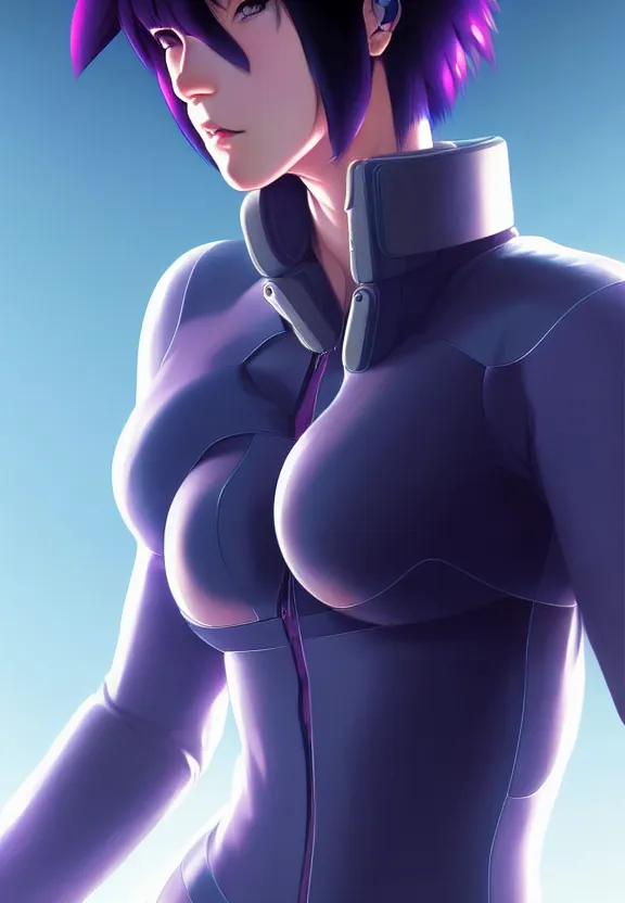 Image similar to a fullbody portrait of motoko kusanagi the major ghost in the shell : : connected to cables, under repairs, maintenance area, technicians : : by ilya kuvshinov, rossdraws, artgerm, sola digital arts, anti aliasing, raytracing : :