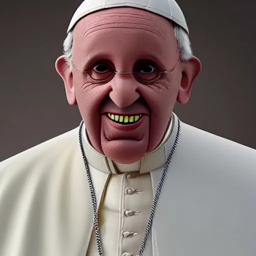 Image similar to pope francis as a muppet. highly detailed felt. hyper real photo. 4 k.