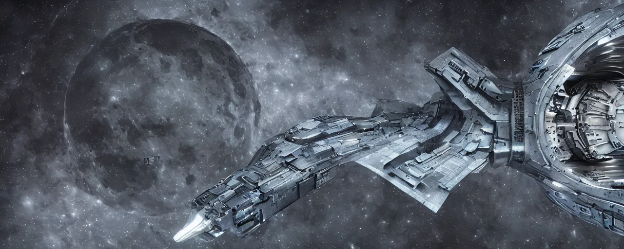 Image similar to hollow moon spaceship, [ scifi, cinematic, 8 k, photorealistic, ultra detailed, giger ]
