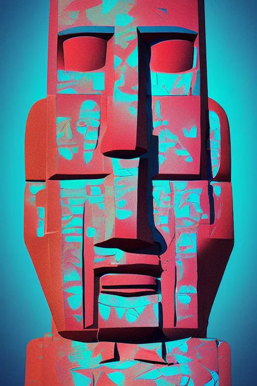 Image similar to cubist moai statue cutout digital illustration cartoon colorful beeple