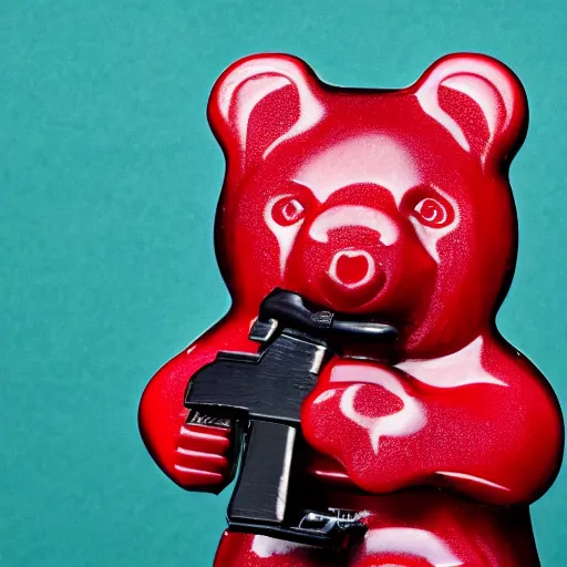 Image similar to gummy bear holding a machine gun