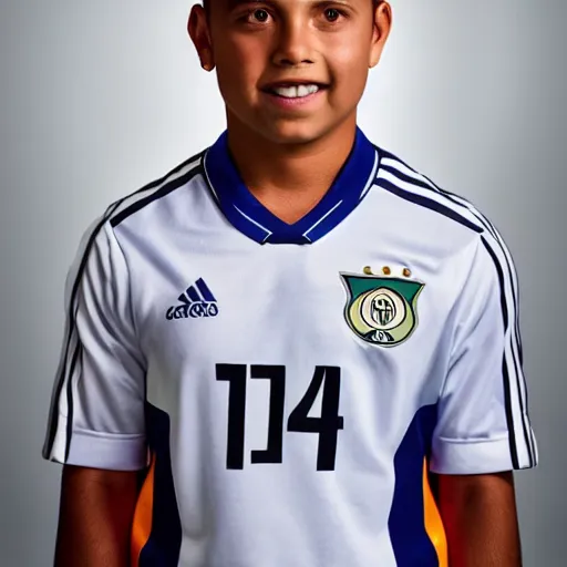 Prompt: ronaldo nazario fenomeno, 9, head and shoulders, studio photograph, portrait