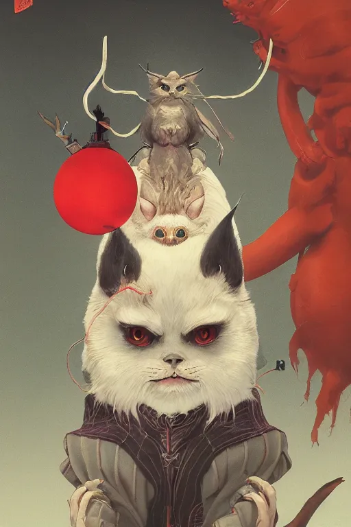 Prompt: a portrait of a cute japanese devil animal pet illustrated by miyazaki by karol bak, james jean, tom bagshaw, rococo, sharp focus, trending on artstation, cinematic lighting, hyper realism, octane render, 8 k, hyper detailed, vivid, ultra detailed, highly detailed