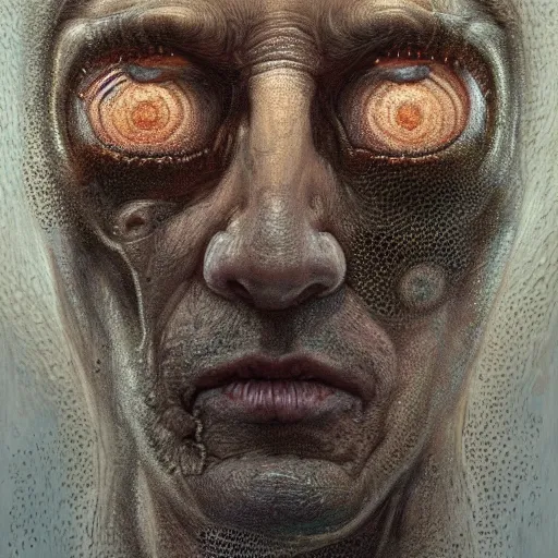 Prompt: a portrait of vladimir putin's trypophobia face, trypophobia worms and maggots shape of face, macabre, horror, by donato giancola and greg rutkowski and wayne barlow and zdzisław beksinski, realistic face, visible face, digital art, artstation, symmetry