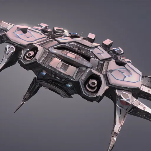 Prompt: hard surface, robotic platform, based on realistic spaceship, 6 claws, symmetric, unreal engine