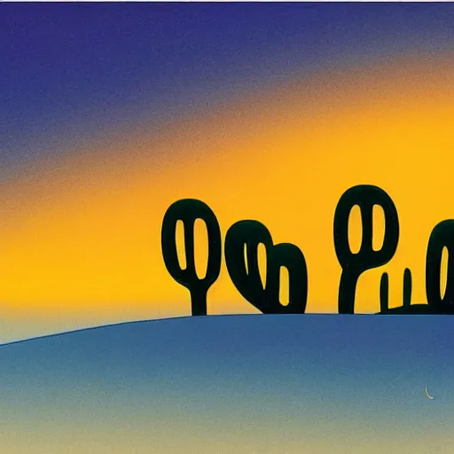 Image similar to sunset in the desert, animated film, stylised, illustration, by eyvind earle, scott wills, genndy tartakovski