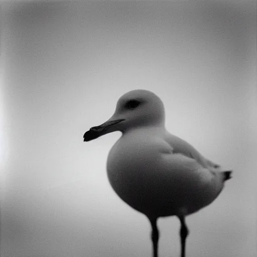 Image similar to portrait, extreme close up, sepia, beautiful light - iconic photo of seagull smoking cigarette, stares at the camera, night sky, stars, bruce gilden, leica s, fuji 8 0 0, grainy, low light