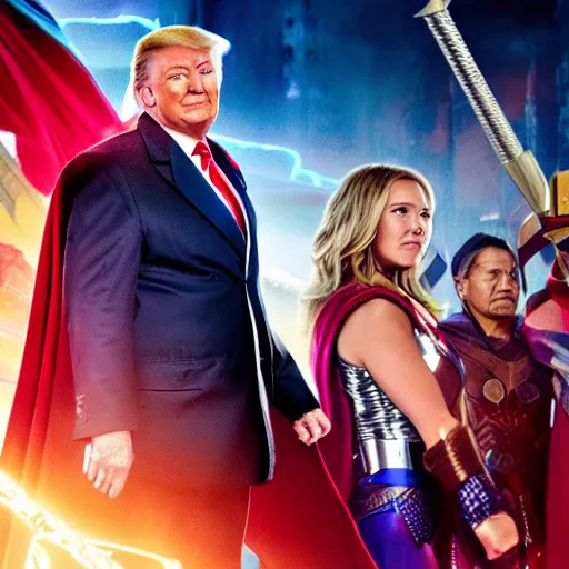 Image similar to film still of Donald trump in Thor Ragnarok