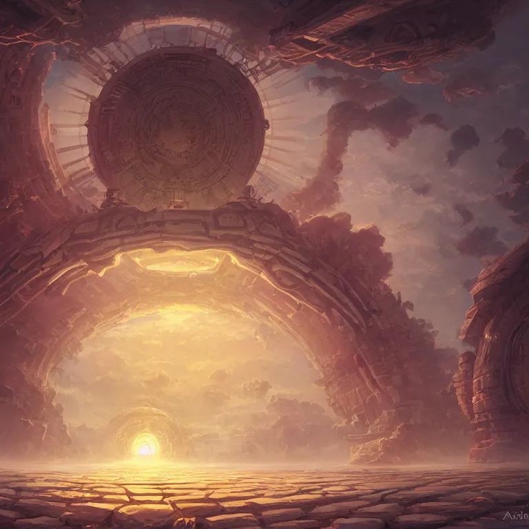 Prompt: Giant Floating Circular Ancient Sacred Sublime Cosmic Structure by Andreas Rocha